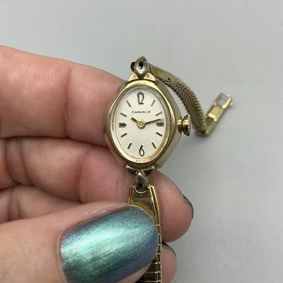 Vintage Caravelle Womens Watch 15mm White Dial Gold Tone Manual Wind 6.5" - Picture 8 of 14